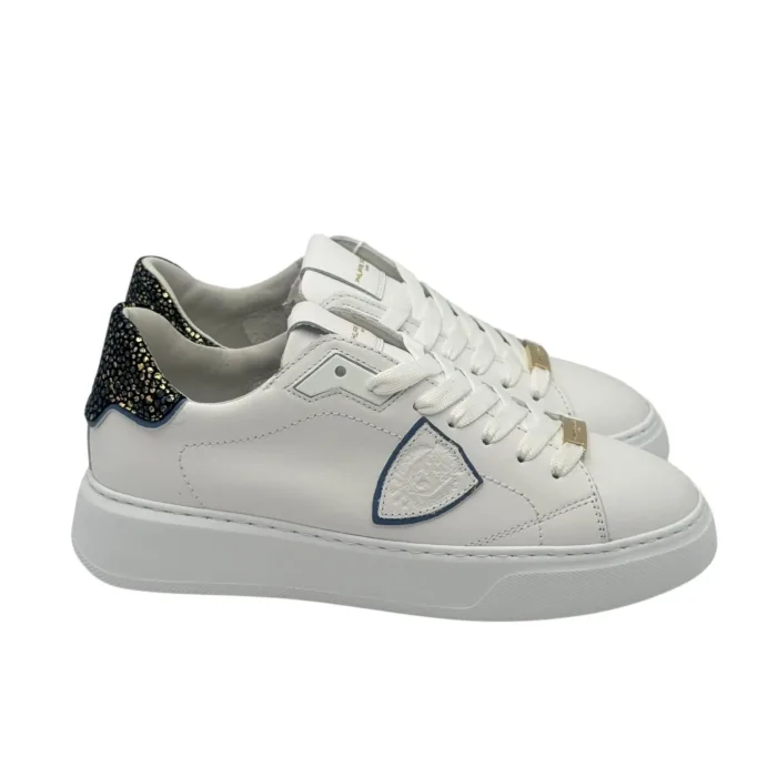 Sneakers Donna Philippe Model Temple In Pelle Bianca Spoiler Nero e Oro art. BTLD VML2, foto 1 di 6
