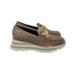 Mocassino Luca Grossi In Camoscio Acero con Accessorio Morsetto Oro Tacco 4 cm art. K674M