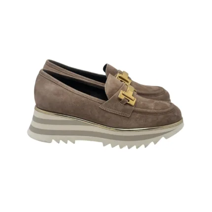 Mocassino Luca Grossi In Camoscio Acero con Accessorio Morsetto Oro Tacco 4 cm art. K674M