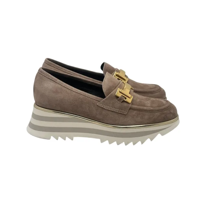 Mocassino Luca Grossi In Camoscio Acero con Accessorio Morsetto Oro Tacco 4 cm art. K674M, foto 1 di 6