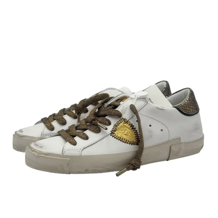 Sneakers Donna Philippe Model Paris Prsx In Pelle Bianca Dettagli Oro e Neri art. PRLD VMP4, foto 5 di 5