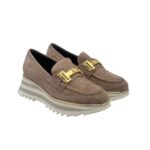 Mocassino Luca Grossi In Camoscio Acero con Accessorio Morsetto Oro Tacco 4 cm art. K674M - immagine 2