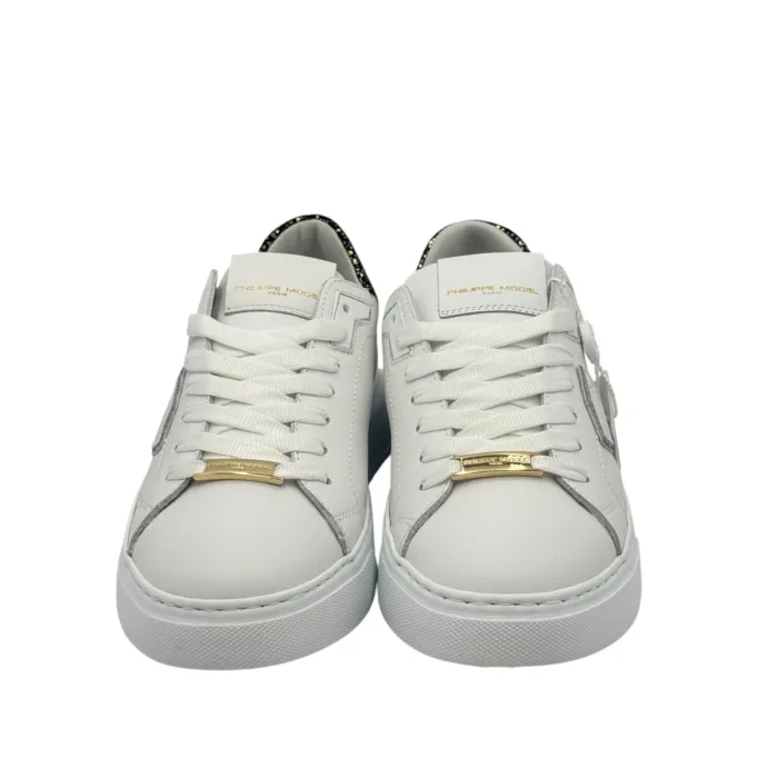 Sneakers Donna Philippe Model Temple In Pelle Bianca Spoiler Nero e Oro art. BTLD VML2, foto 3 di 6