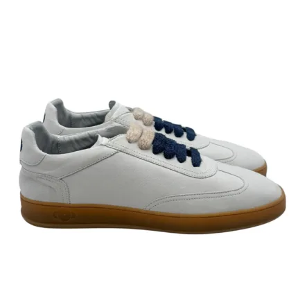 Sneakers Invernale Uomo Soldini In Pelle Avorio, Lacci e Plantare in Lanetta art. Akira Nabuk Bianco 1243 Blu
