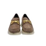 Mocassino Luca Grossi In Camoscio Acero con Accessorio Morsetto Oro Tacco 4 cm art. K674M - immagine 3
