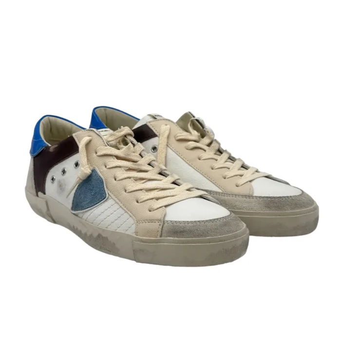Sneakers Uomo Philippe Model Paris Prsx In Pelle Bianca Dettagli Blu Elettrico art. PRLU XP11, foto 2 di 6