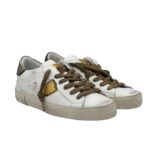 Sneakers Donna Philippe Model Paris Prsx In Pelle Bianca Dettagli Oro e Neri art. PRLD VMP4 - immagine 4
