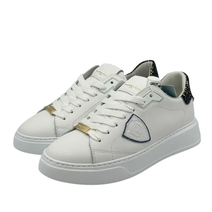 Sneakers Donna Philippe Model Temple In Pelle Bianca Spoiler Nero e Oro art. BTLD VML2, foto 5 di 6