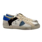Sneakers Uomo Philippe Model Paris Prsx In Pelle Bianca Dettagli Blu Elettrico art. PRLU XP11