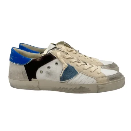 Sneakers Uomo Philippe Model Paris Prsx In Pelle Bianca Dettagli Blu Elettrico art. PRLU XP11