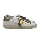 Sneakers Donna Philippe Model Paris Prsx In Pelle Bianca Dettagli Oro e Neri art. PRLD VMP4