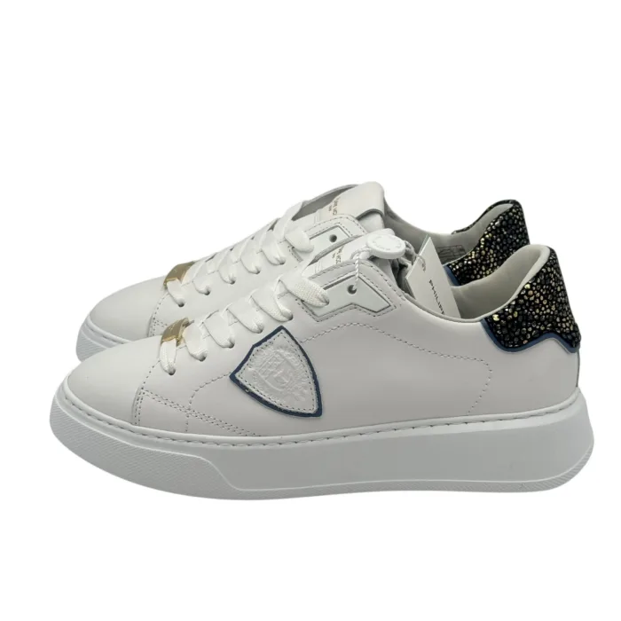 Sneakers Donna Philippe Model Temple In Pelle Bianca Spoiler Nero e Oro art. BTLD VML2, foto 4 di 6