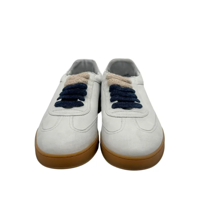 Sneakers Invernale Uomo Soldini In Pelle Avorio, Lacci e Plantare in Lanetta art. Akira Nabuk Bianco 1243 Blu, foto 4 di 7