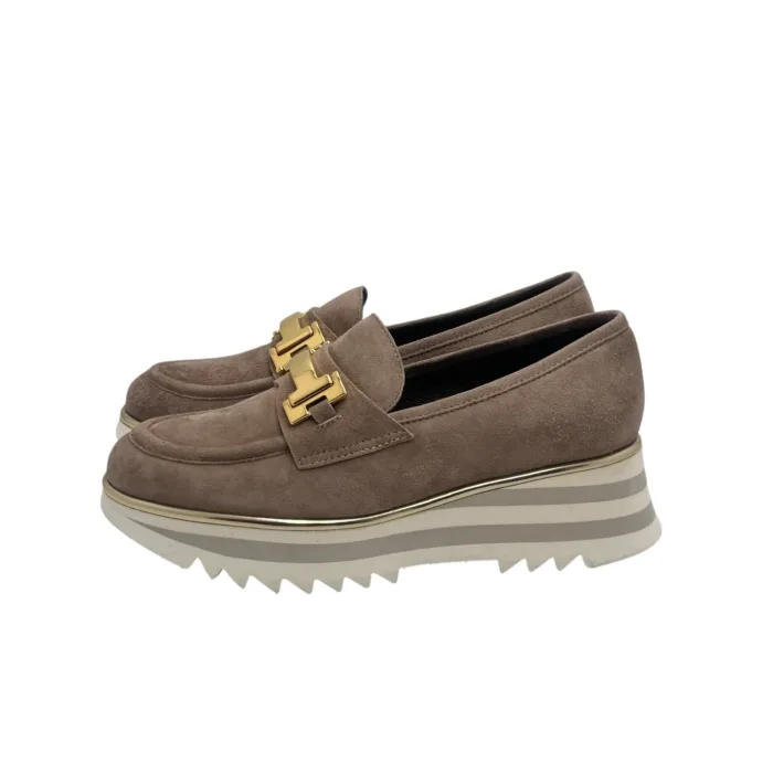 Mocassino Luca Grossi In Camoscio Acero con Accessorio Morsetto Oro Tacco 4 cm art. K674M, foto 4 di 6