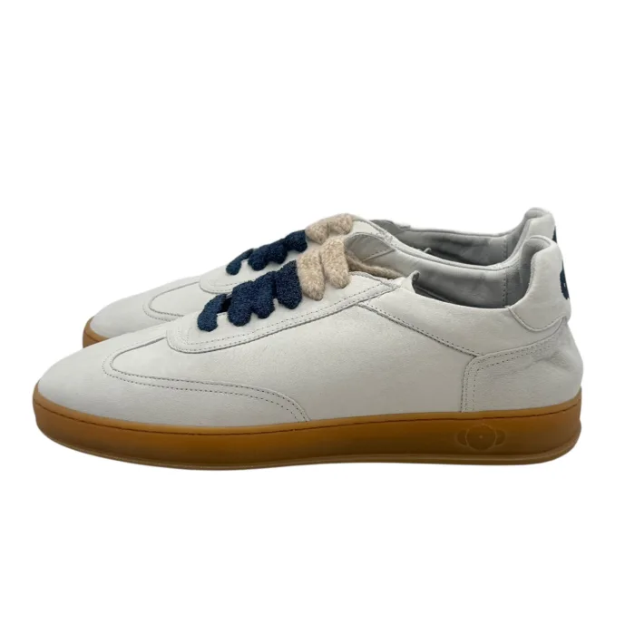 Sneakers Invernale Uomo Soldini In Pelle Avorio, Lacci e Plantare in Lanetta art. Akira Nabuk Bianco 1243 Blu, foto 3 di 7