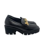Mocassino Luca Grossi In Pelle Nera con Accessorio Morsetto Oro Tacco 6,5 cm art. K674M