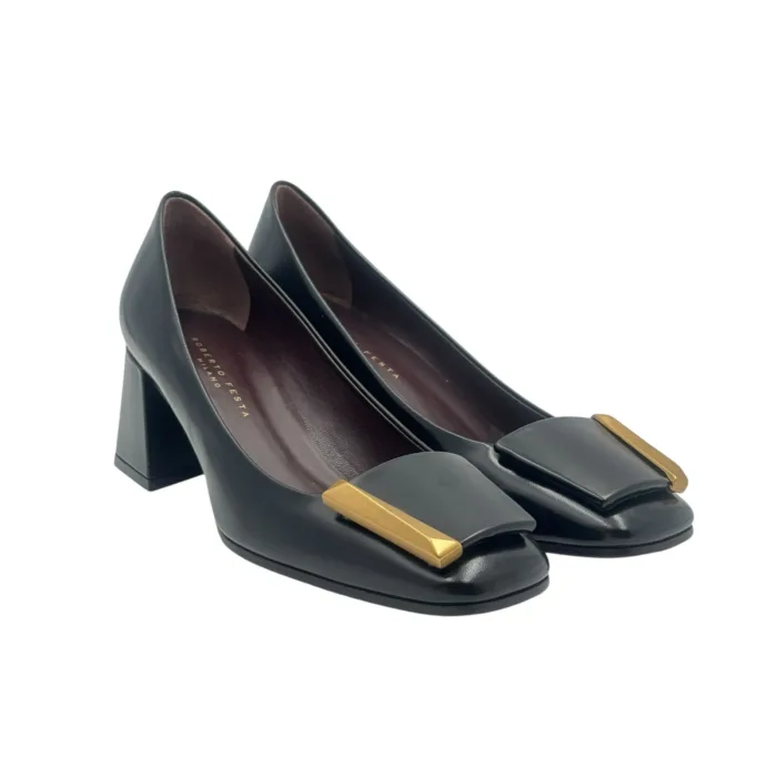 Décolleté Roberto Festa in Pelle Spazzolata Nera Tacco Grosso 6 cm art. Clory, foto 2 di 6