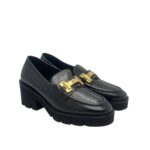Mocassino Luca Grossi In Pelle Nera con Accessorio Morsetto Oro Tacco 6,5 cm art. K674M - immagine 2