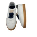 Sneakers Invernale Uomo Soldini In Pelle Avorio, Lacci e Plantare in Lanetta art. Akira Nabuk Bianco 1243 Blu - immagine 6