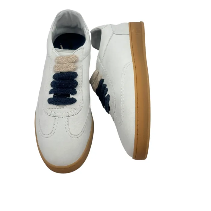 Sneakers Invernale Uomo Soldini In Pelle Avorio, Lacci e Plantare in Lanetta art. Akira Nabuk Bianco 1243 Blu, foto 6 di 7