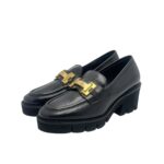 Mocassino Luca Grossi In Pelle Nera con Accessorio Morsetto Oro Tacco 6,5 cm art. K674M - immagine 5