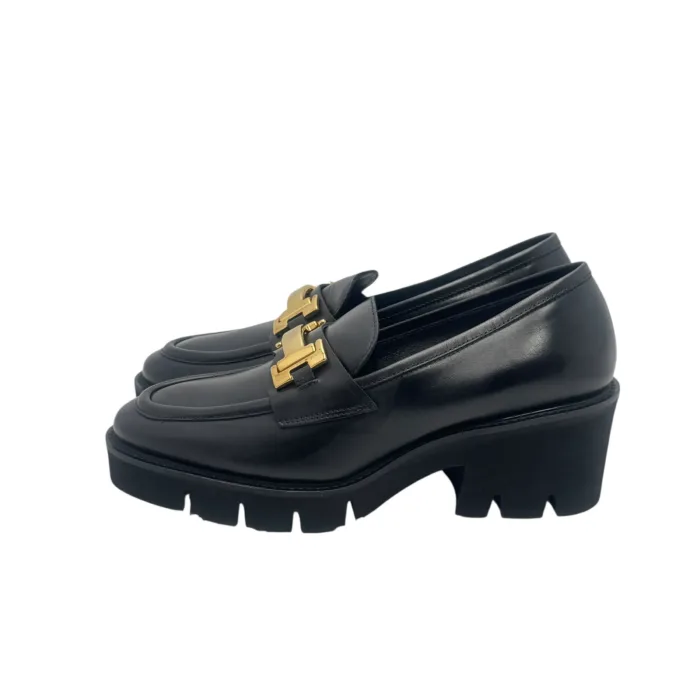 Mocassino Luca Grossi In Pelle Nera con Accessorio Morsetto Oro Tacco 6,5 cm art. K674M, foto 4 di 6