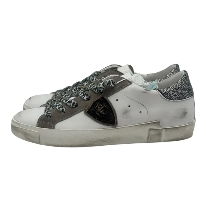 Sneakers Donna Philippe Model Paris Prsx In Pelle Bianca Spoiler Cangiate e Laccio Maculato Bianco Nero art. PRLD VML2, foto 2 di 6