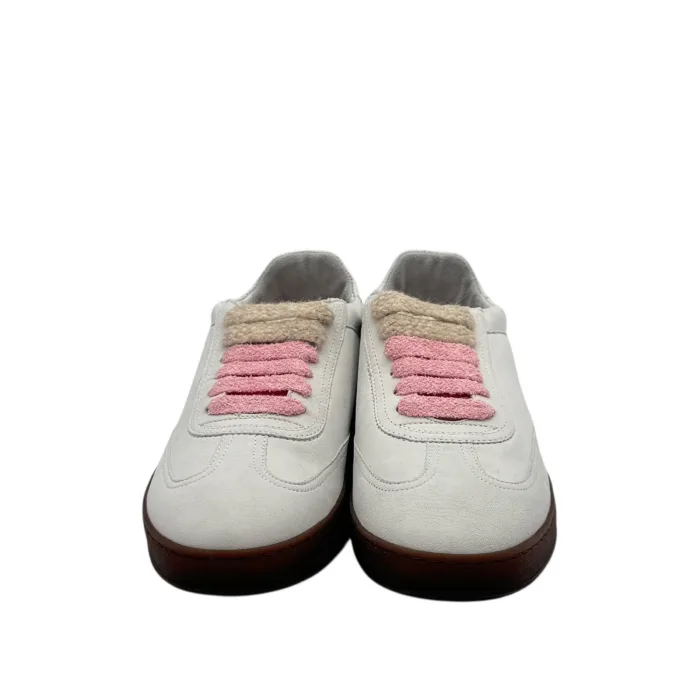 Sneakers Invernale Donna Soldini In Pelle Avorio, Lacci e Plantare in Lanetta art. Akira Nabuk Bianco Ricamo Peonia, foto 3 di 7