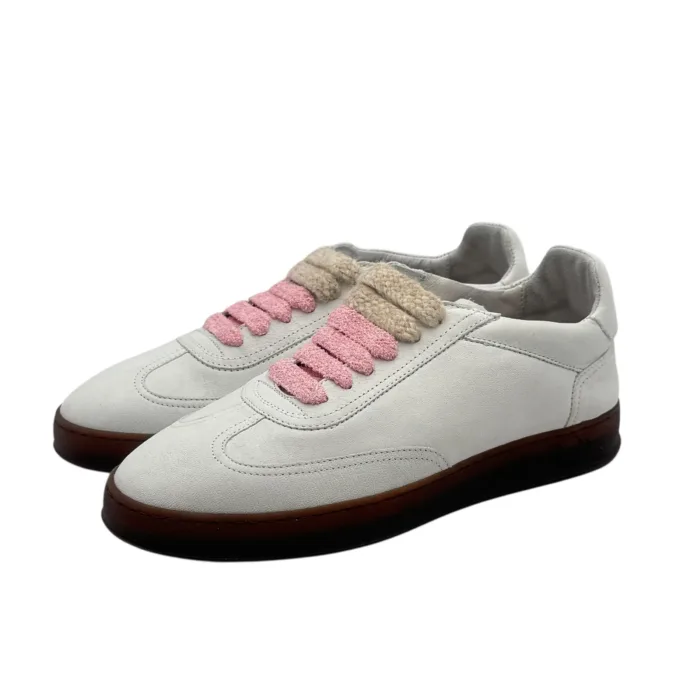 Sneakers Invernale Donna Soldini In Pelle Avorio, Lacci e Plantare in Lanetta art. Akira Nabuk Bianco Ricamo Peonia, foto 5 di 7