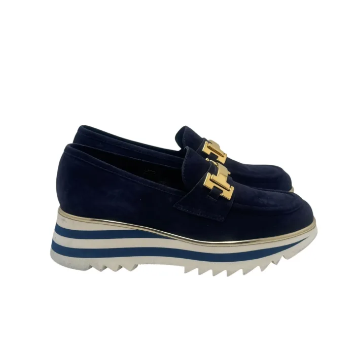 Mocassino Luca Grossi In Camoscio Blu con Accessorio Morsetto Oro Tacco 4 cm art. K674M, foto 1 di 6