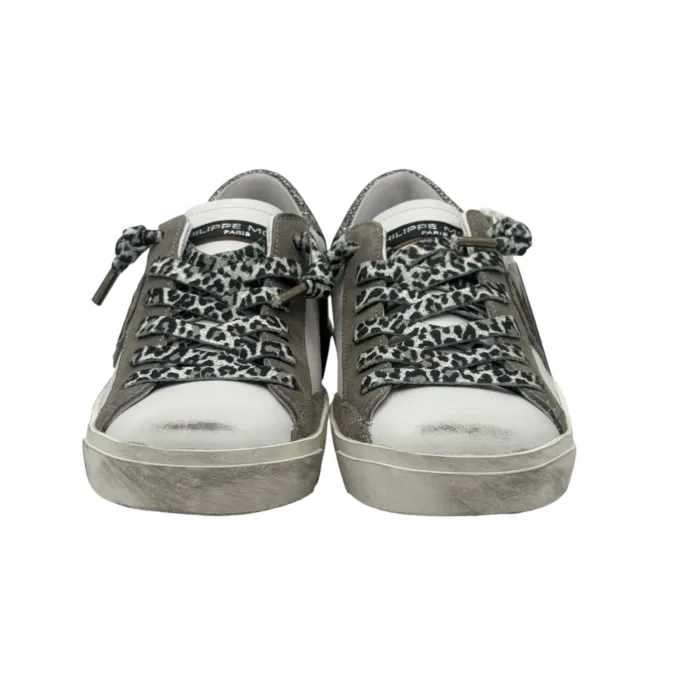Sneakers Donna Philippe Model Paris Prsx In Pelle Bianca Spoiler Cangiate e Laccio Maculato Bianco Nero art. PRLD VML2, foto 4 di 6