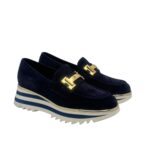 Mocassino Luca Grossi In Camoscio Blu con Accessorio Morsetto Oro Tacco 4 cm art. K674M - immagine 2
