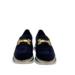 Mocassino Luca Grossi In Camoscio Blu con Accessorio Morsetto Oro Tacco 4 cm art. K674M - immagine 3