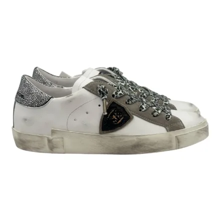 Sneakers Donna Philippe Model Paris Prsx In Pelle Bianca Spoiler Cangiate e Laccio Maculato Bianco Nero art. PRLD VML2