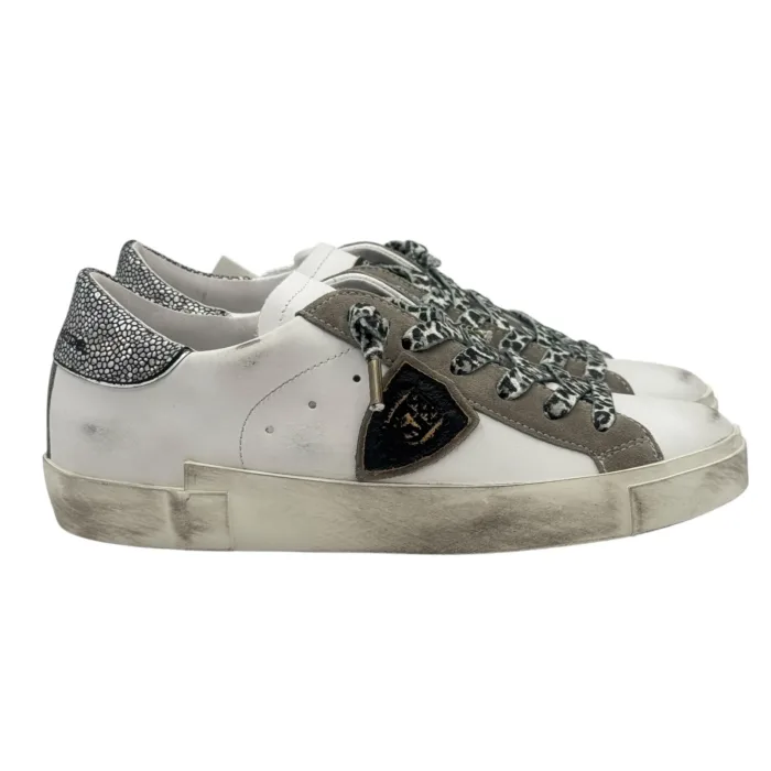 Sneakers Donna Philippe Model Paris Prsx In Pelle Bianca Spoiler Cangiate e Laccio Maculato Bianco Nero art. PRLD VML2, foto 1 di 6