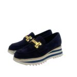Mocassino Luca Grossi In Camoscio Blu con Accessorio Morsetto Oro Tacco 4 cm art. K674M - immagine 5