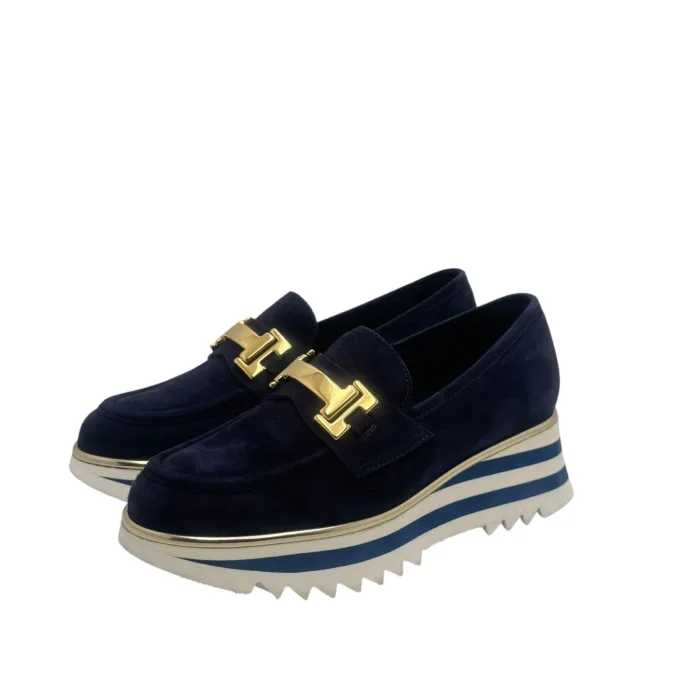 Mocassino Luca Grossi In Camoscio Blu con Accessorio Morsetto Oro Tacco 4 cm art. K674M, foto 5 di 6