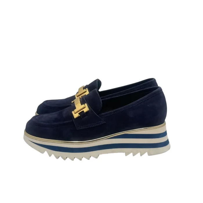 Mocassino Luca Grossi In Camoscio Blu con Accessorio Morsetto Oro Tacco 4 cm art. K674M, foto 4 di 6