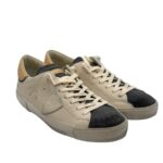 Sneakers Uomo Philippe Model Paris Prsx In Pelle Avorio, Linguetta Grigio Antracite e Dettagli Beige art. PRLU WX47 - immagine 2