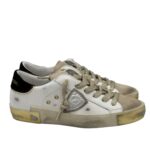 Sneakers Donna Philippe Model Paris Prsx In Pelle Bianca Spoiler Verde e Linguetta Camoscio art. PRLD XE07