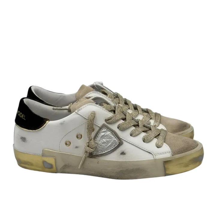 Sneakers Donna Philippe Model Paris Prsx In Pelle Bianca Spoiler Verde e Linguetta Camoscio art. PRLD XE07, foto 1 di 6