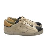 Sneakers Uomo Philippe Model Paris Prsx In Pelle Avorio, Linguetta Grigio Antracite e Dettagli Beige art. PRLU WX47