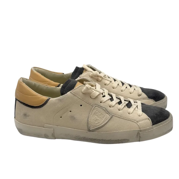 Sneakers Uomo Philippe Model Paris Prsx In Pelle Avorio, Linguetta Grigio Antracite e Dettagli Beige art. PRLU WX47, foto 1 di 6