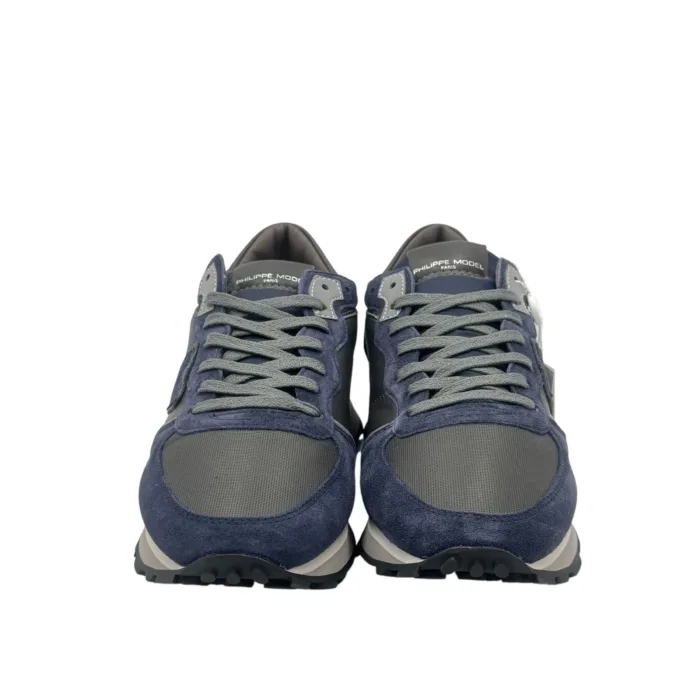 Sneakers Uomo Philippe Model Tropez Haute In Camoscio Blu e Pelle Grigia cod. TKLU XI05, foto 3 di 6