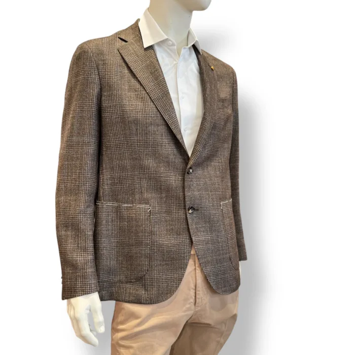 Giacca Latorre in Misto Lana e Cashmere Loro Piana Check Marrone Drop 4 Art. F44 QI0266/500, foto 2 di 3