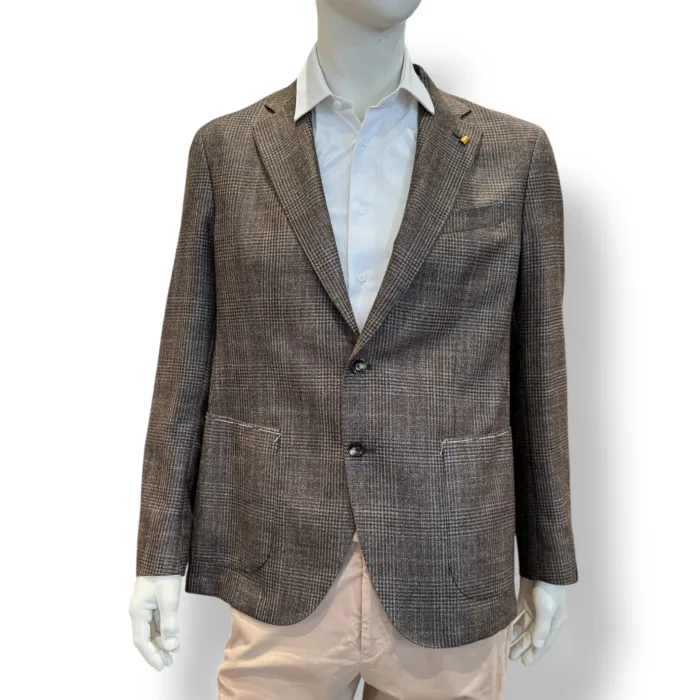 Giacca Latorre in Misto Lana e Cashmere Loro Piana Check Marrone Drop 4 Art. F44 QI0266/500, foto 1 di 3