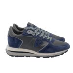 Sneakers Uomo Philippe Model Tropez Haute In Camoscio Blu e Pelle Grigia cod. TKLU XI05