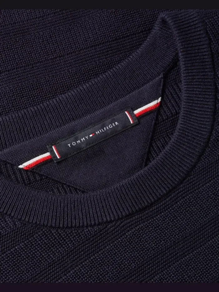 Maglioncino Girocollo in Cotone Garzato e Tramato Uomo Tommy Hilfiger Blu art. MW0MW39535 DW5, foto 2 di 3