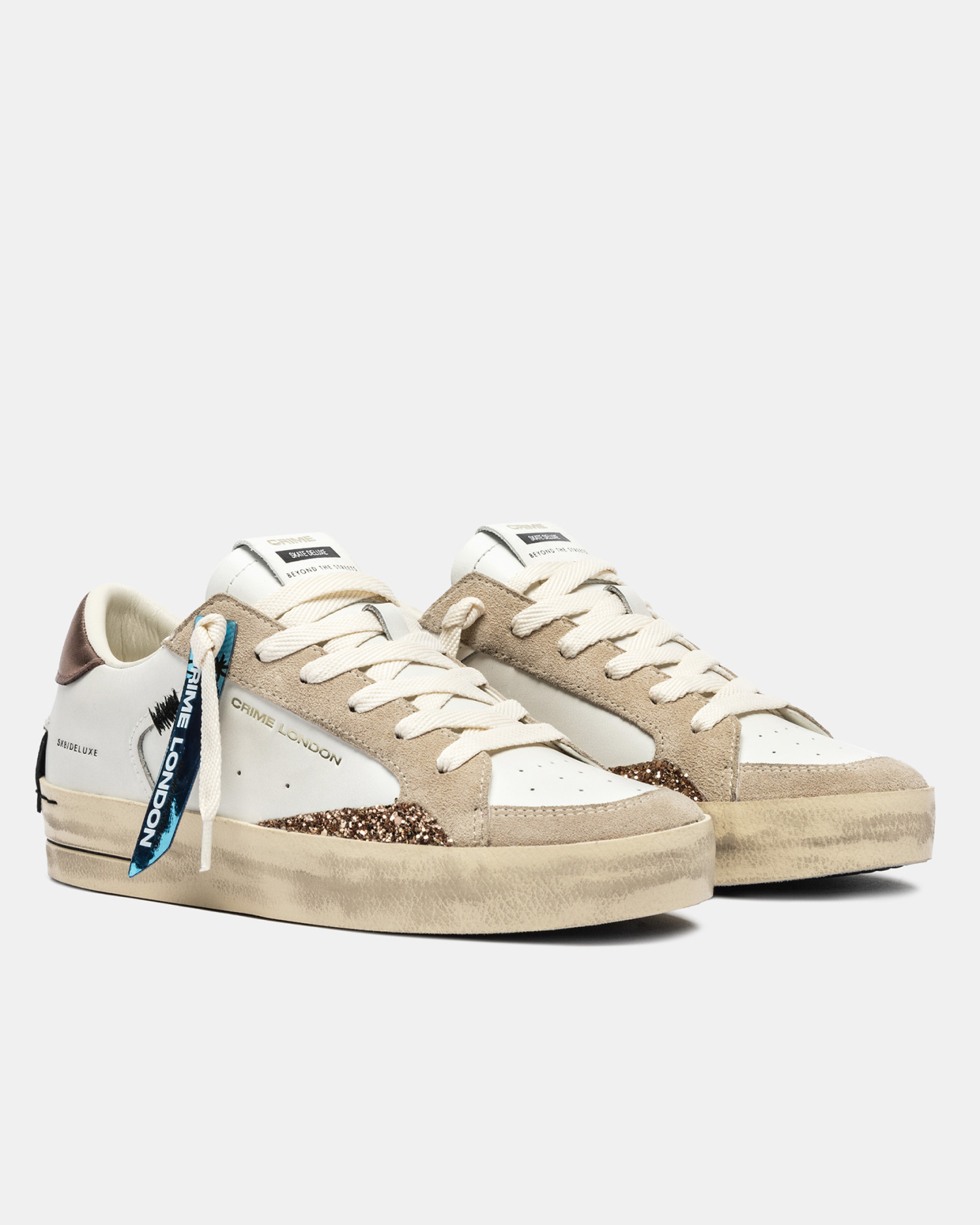 Sneaker Donna Crime London SK8 Deluxe in Pelle Bianca e Camoscio Beige art. 25100AA8.10 - immagine 2