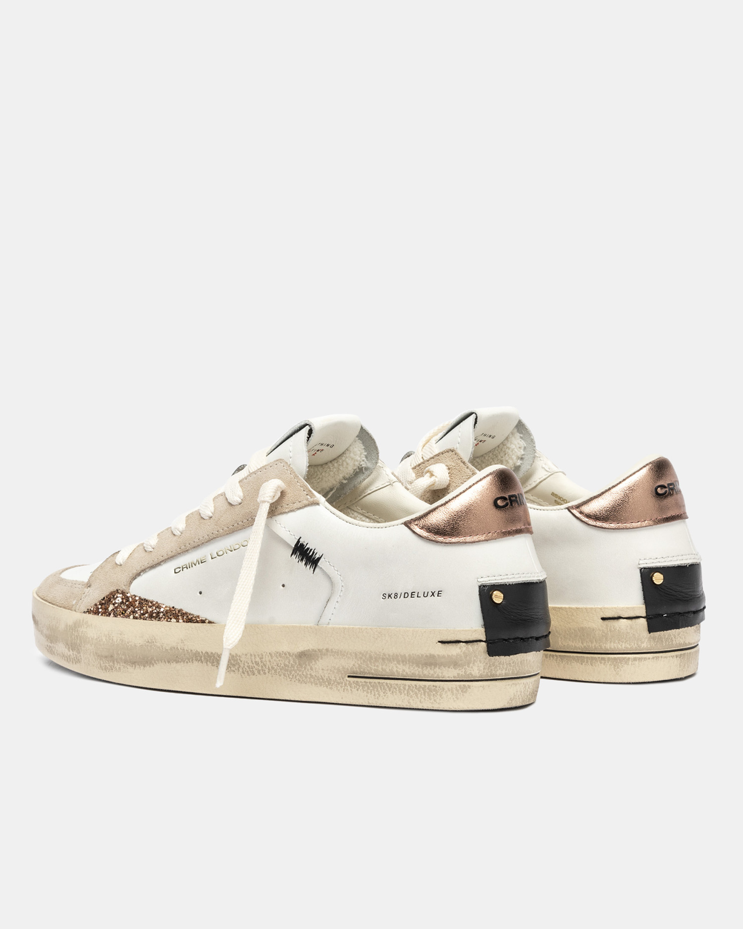 Sneaker Donna Crime London SK8 Deluxe in Pelle Bianca e Camoscio Beige art. 25100AA8.10 - immagine 3